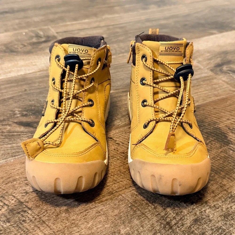 UOVO Kids High Top Side Zip Water-Resitant Hiking Boots,‎ Tan, 31/ 12.5